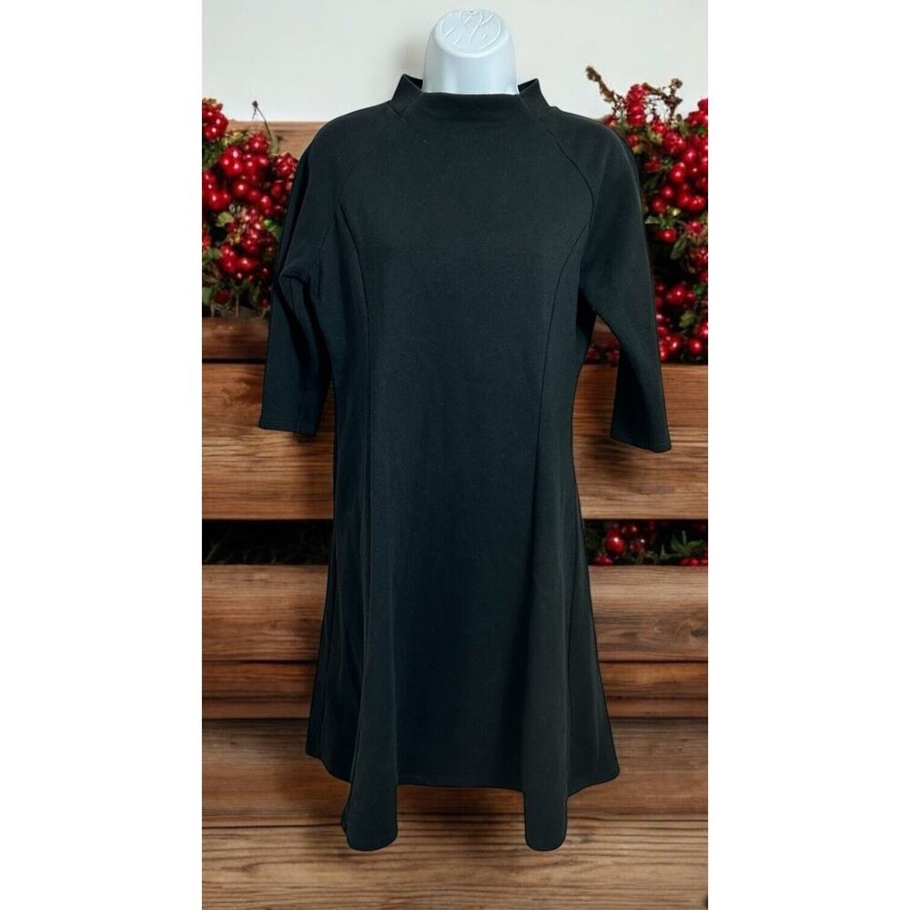 Uniqlo Black Minimalist Sweatshirt Dress Sz Medium 3/4 Sleeve A-Line Knee Length